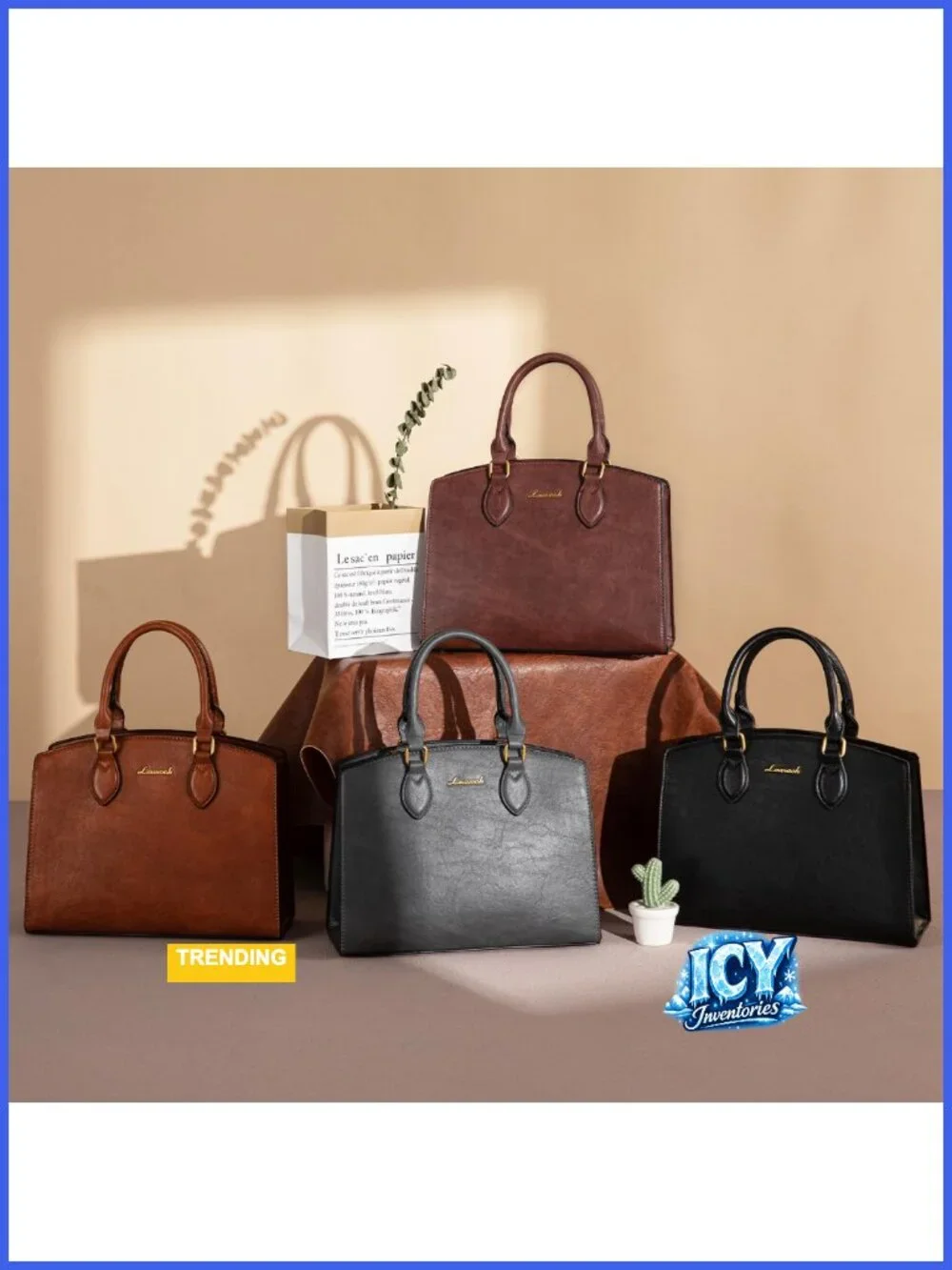 Vintage PU Leather Satchel Bag Women Tote Shoulder Bag Handbag 4 Compartments